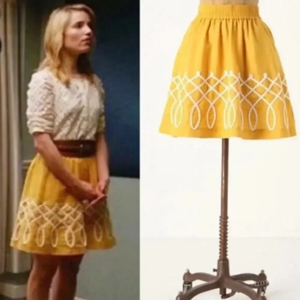 Girls of Savoy Women's 0 Yellow Sugar Work Skirt A-Line Embroidered Appliqué - Picture 8 of 8